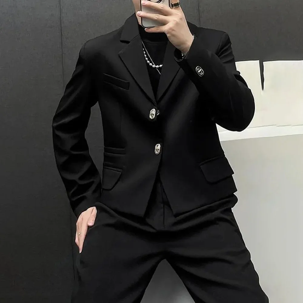 2025 Spring and Autumn New Men's Short Solid Color Suit Jacket Fashion Retro Trend High Street Simple Loose Casual Men's Jacket - Image 2