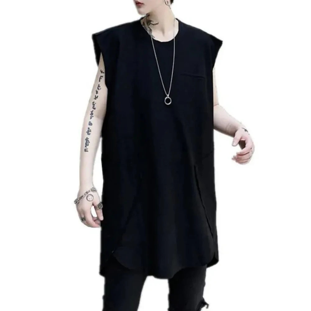 XS-5XL Summer New Men's Mid-Length Sleeveless T-Shirt American Retro Fashion Trend Street Casual Loose Breathable Men's Top - Image 5