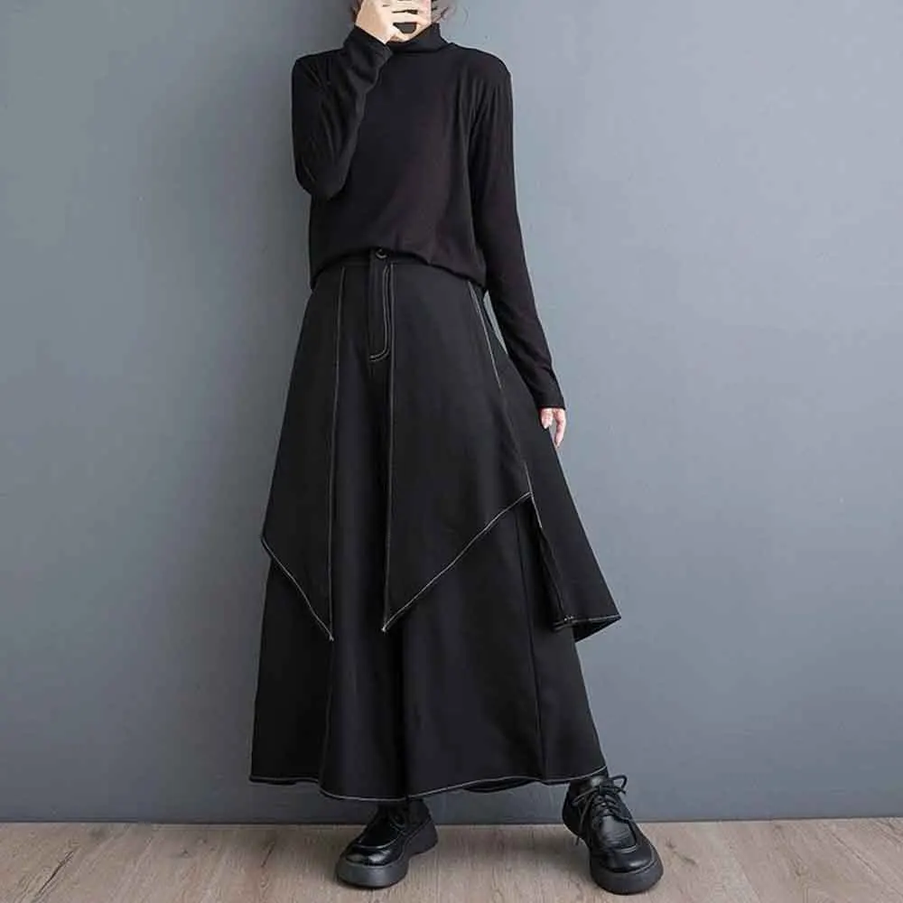 XS-5XL Gothic Dark Skirt Pants Topstitching Irregular Samurai Hakama Genderless Fashion Outdoor Versatile Campus Culottes Unisex - Image 4