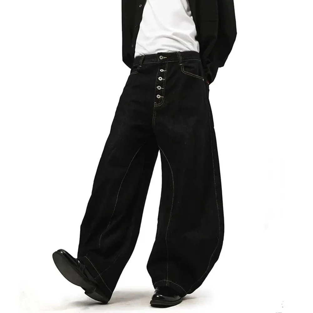 Men's Solid Color Wide-Leg Jeans American Retro Fashion Trend Street Hip-Hop Loose Breathable Casual Niche New Men's Bottoms - Image 3