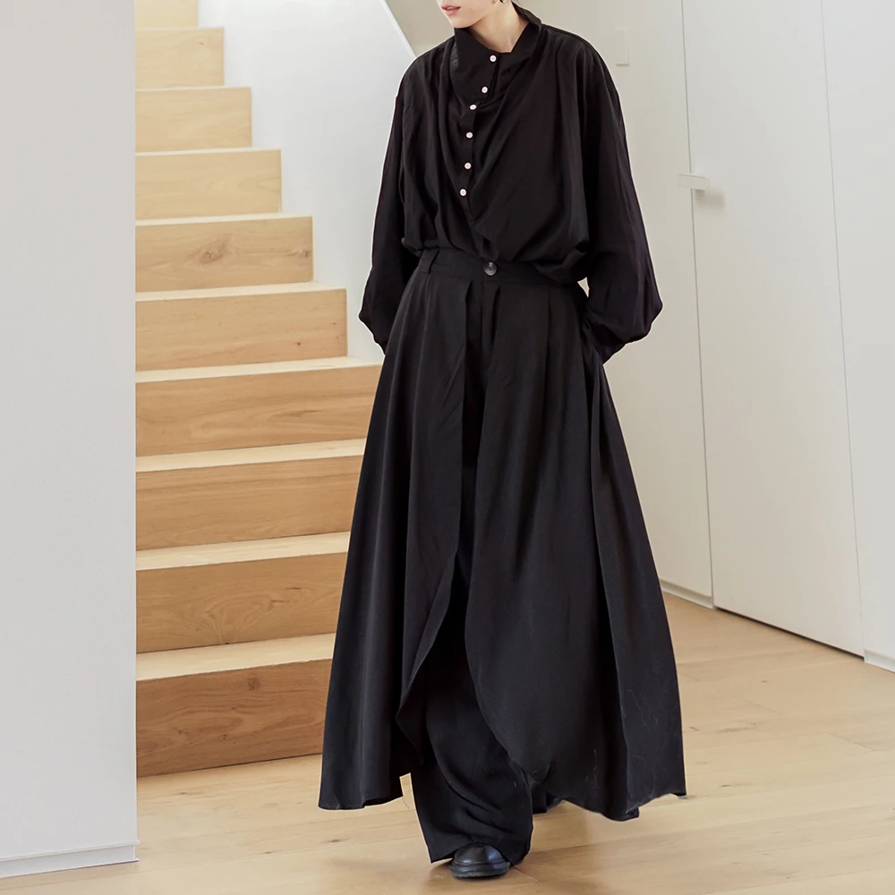 Y2K layered thin soft side-hem Japanese samurai culottes skirts genderless summer fashion outdoor trend versatile youth unisex - Image 6