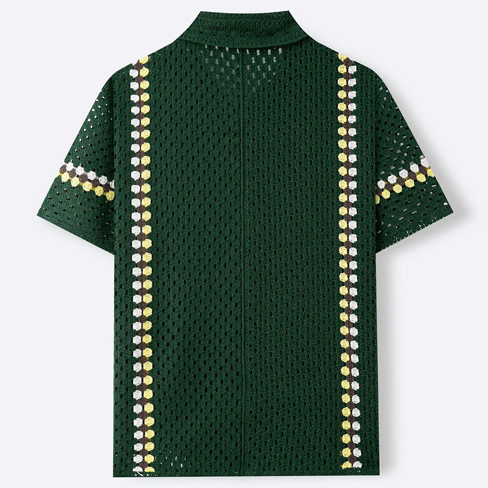 Summer New Men's Hollow-Out Knit Short-Sleeve Shir American Retro Fashion Trendy Street Loose Casual Breathable Men's Tops - Image 4