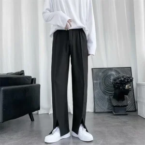 XS-5XL Summer New Men's Solid Color Straight Leg Suit Trousers American Retro Fashion Trendy Simple Casual Loose Men's Bottoms