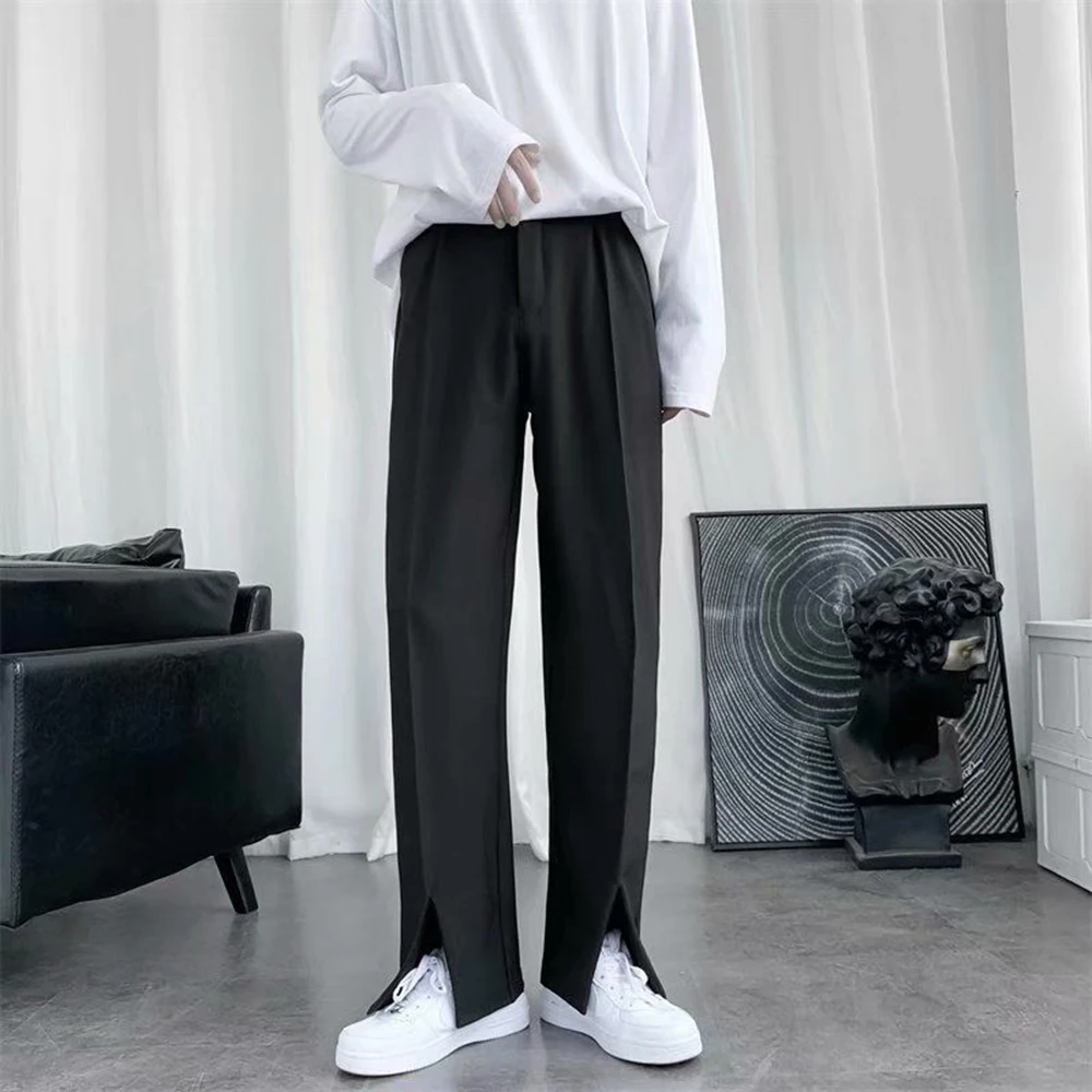 XS-5XL Summer New Men's Solid Color Straight Leg Suit Trousers American Retro Fashion Trendy Simple Casual Loose Men's Bottoms