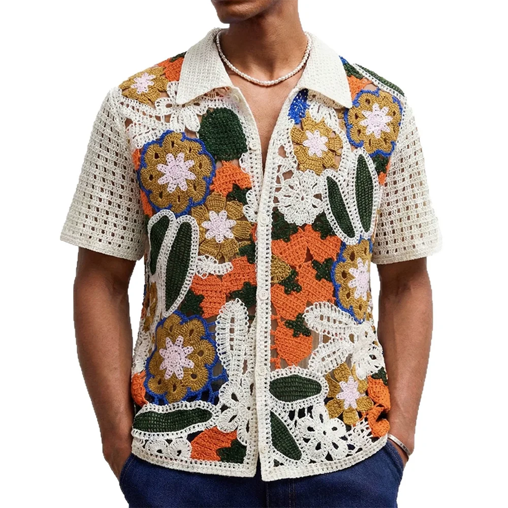 2026 Summer New Men's Knitted Short-Sleeve Shirt American Retro Fashion Trendy Street Casual Breathable Niche Men's Tops - Image 2