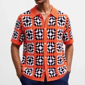 2026 Summer New Men's Color Block Short-Sleeve Shirt American Retro Fashion Trendy Street Casual Loose Simple Niche Men's Top