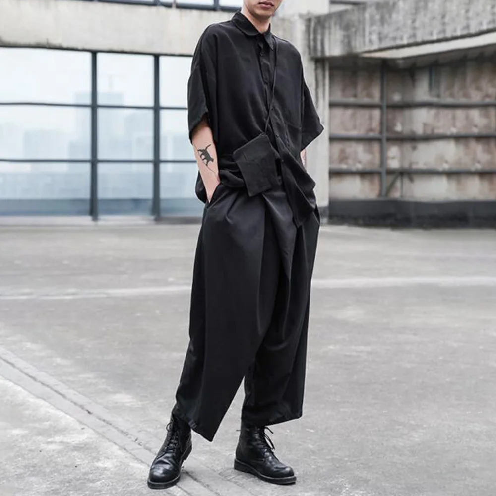 Gothic Y2k Culottes Button Irregular Casual Hakama Streetwear Personality Japanese Harajuku Culottes Men'S Clothing Unisex 2024 - Image 2