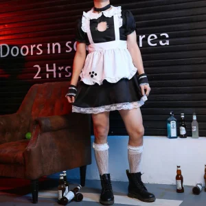Mens Erotic Sexy Cute Dress Suit Genderless Youth Cosplay Lolita Male Maid Maid Headband Neckband Wristband Skirt Suit Unisex