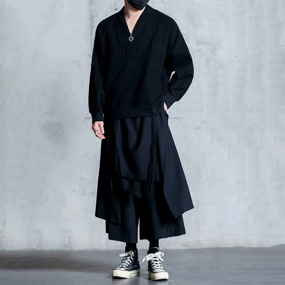 Mens Y2k Culottes Double Layer Samurai Pants Hakama Spring Streetwear Fashion Trend Gothic Casual Pants Men'S Clothing 2025 New - Image 4