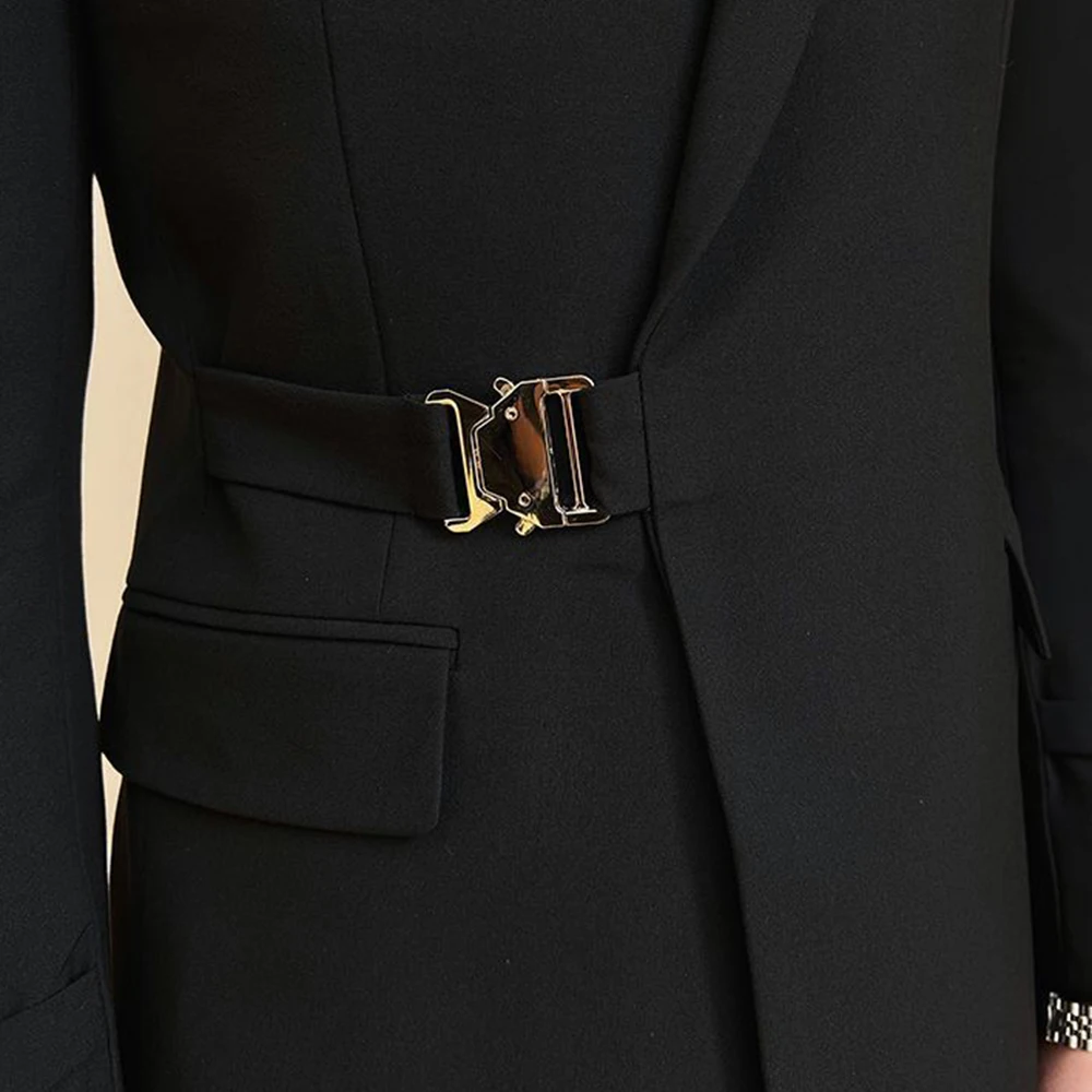 British Style Black Suit Jacket Male Elegant Gentleman Business Casual Professional Formal Dress Body Belt A Double Breasted - Image 5