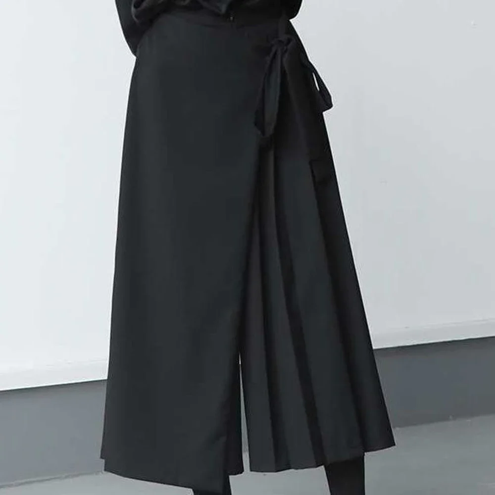 Double-layer Pleated Dark Loose Nine-point Wide-leg Pants Unisex Versatile High-waisted Tight-waisted Straight Culottes - Image 5