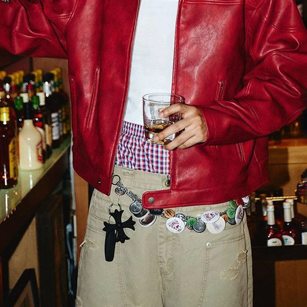 Men's Red Long-Sleeved Pu Leather Jacket American Retro Fashion Trend Street Hip-Hop Loose Casual Niche 2025 Men's New Jacket - Image 2