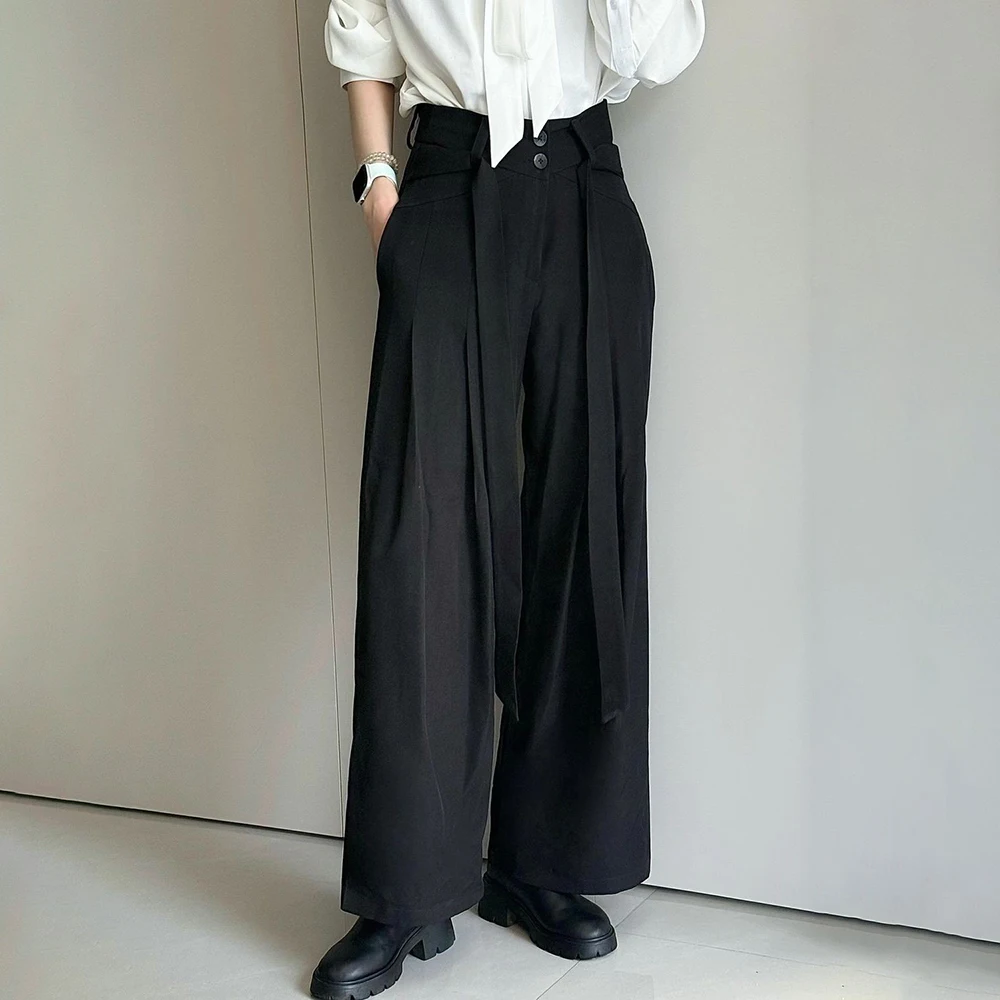 Summer New Men's Solid Color Ribbon Suit Trousers American Fashion Trend High Street Loose Casual Breathable Men's Bottoms - Image 5