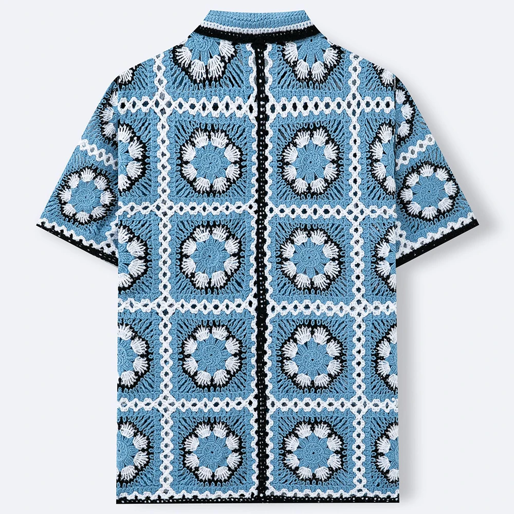 2026 Summer New Men's Knitted Short-Sleeve Shirt Retro Fashion Trendy Street Style Loose Casual Niche Breathable Men's Top - Image 2