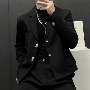 2025 Spring and Autumn New Men's Short Solid Color Suit Jacket Fashion Retro Trend High Street Simple Loose Casual Men's Jacket
