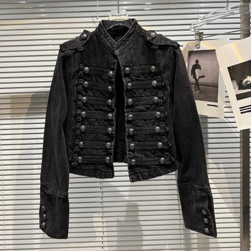 Womens Slim Metal Rib Button Design Denim Top Short Style Fashion Outer Washed Jacket Women'S Clothing 2024 Spring Autumn New - Image 5