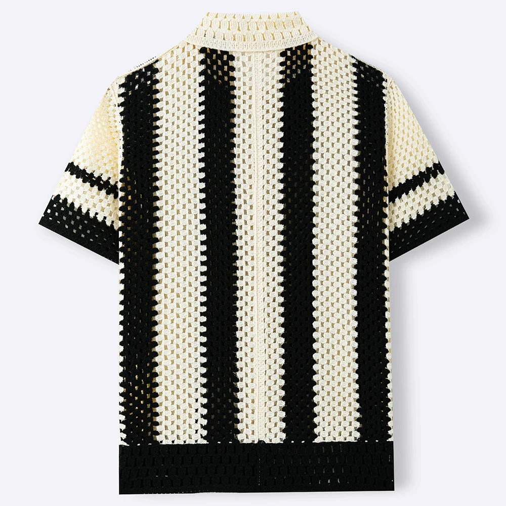 2026 Summer New Men's Striped Knit Short-Sleeve Shirt American Retro Fashion Trendy Street Casual Loose Breathable Men's Top - Image 3
