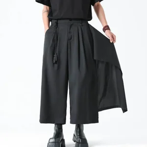 Xs-5xl Mens Spring Culottes Side Hem Dark Samurai Pants Streetwear Fashion Youth Gothic Outdoor Hakama Men'S Clothing 2025 New