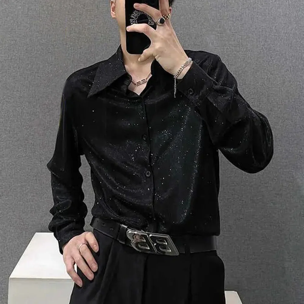 Mens Shirt Reflective Shiny Shoulder Pad Shirt Fashion Personality Temperament Performance Costume Top Men'S Clothing Spring New - Image 4