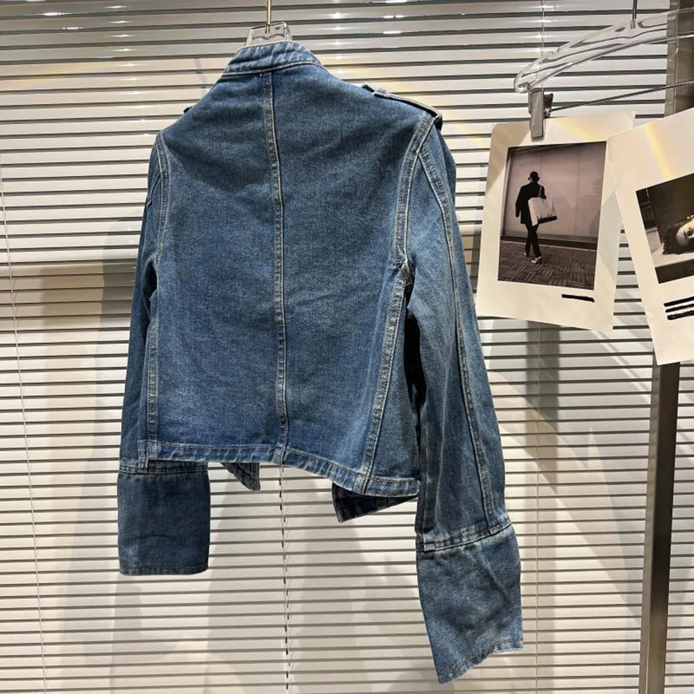 Womens Slim Metal Rib Button Design Denim Top Short Style Fashion Outer Washed Jacket Women'S Clothing 2024 Spring Autumn New - Image 3