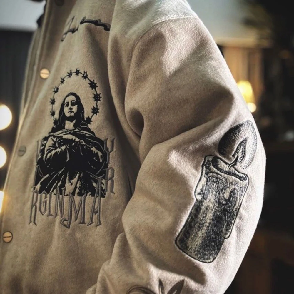 Trendy Heavy Embroidered Baseball Jacket American High Street Fashion Y2k Jacket Unisex Loose Retro Casual Hip-Hop Jacket Men - Image 5
