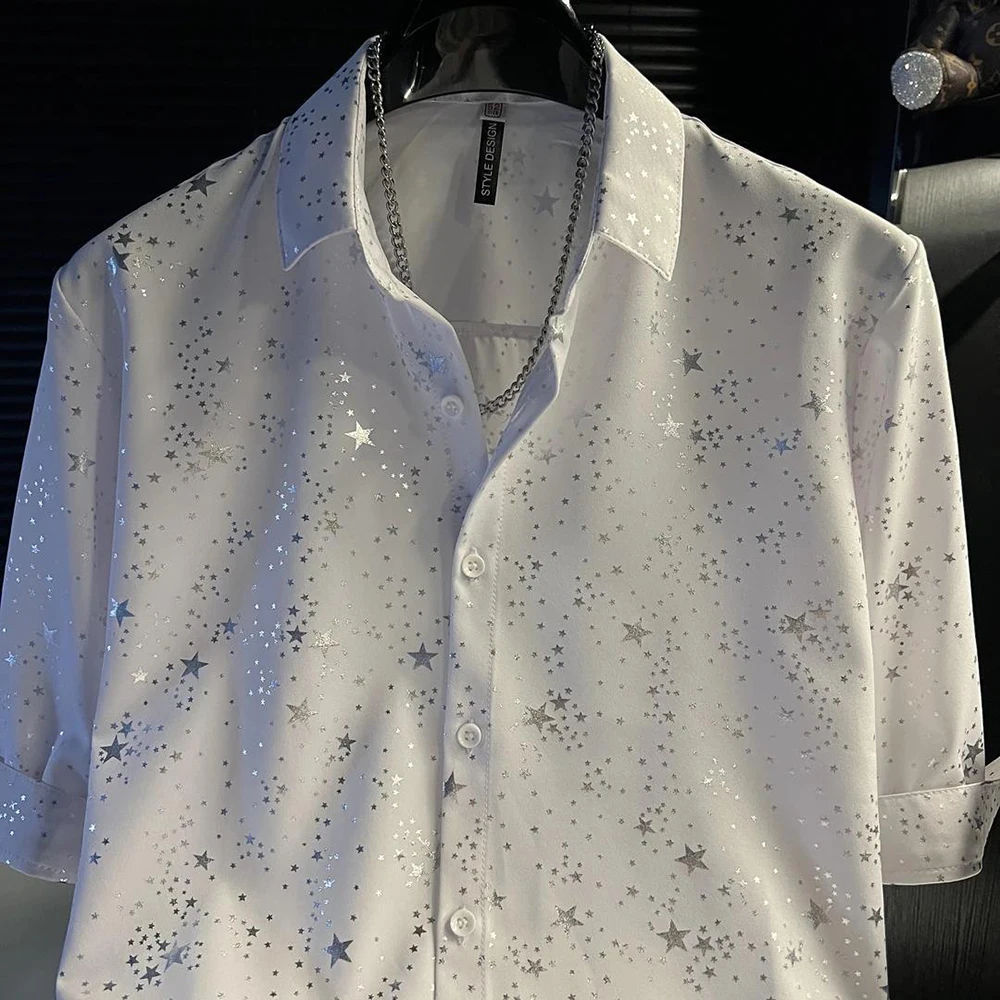 Summer New Male Starry Sky Short-Sleeve Shirt American Retro Fashion Trendy High Street Loose Casual Breathable Niche Men's Top - Image 2