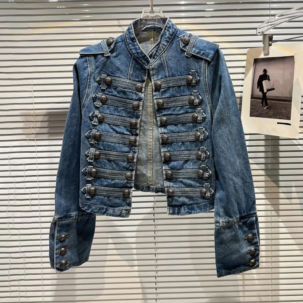 Womens Slim Metal Rib Button Design Denim Top Short Style Fashion Outer Washed Jacket Women'S Clothing 2024 Spring Autumn New - Image 8