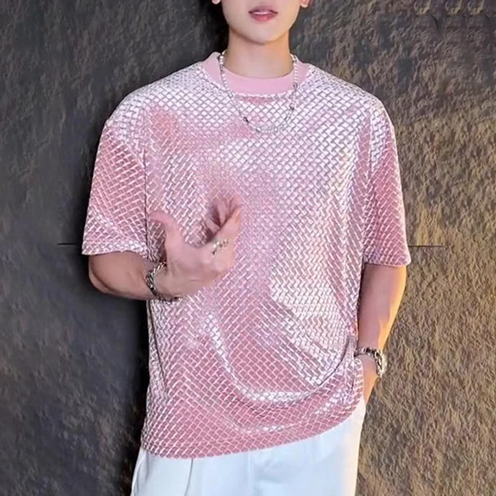Men T-Shirt Plaid Nightclub T-Shirt Summer Streetwear Niche Ballroom Stage Performance Short-Sleeved Top Men'S Clothing 2025 New - Image 3
