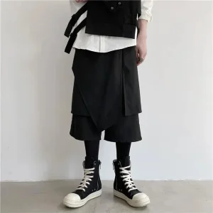 Mens Y2k Culottes Double Layer Irregular Samurai Pants Streetwear Fashion Dark Gothic Outdoor Seven Point Hakama Men'S Wear 2026