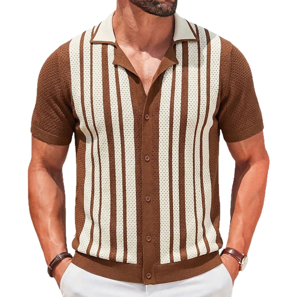 2026 Summer New Men's Striped Short-Sleeve Shirt American Retro Fashion Trendy Street Casual Loose Breathable Men's Tops - Image 2