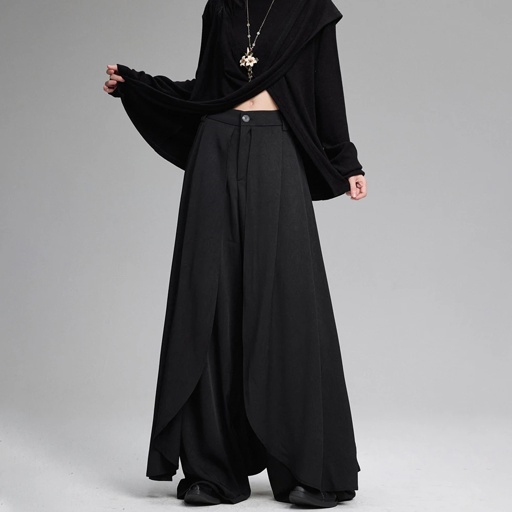Y2K layered thin soft side-hem Japanese samurai culottes skirts genderless summer fashion outdoor trend versatile youth unisex - Image 3