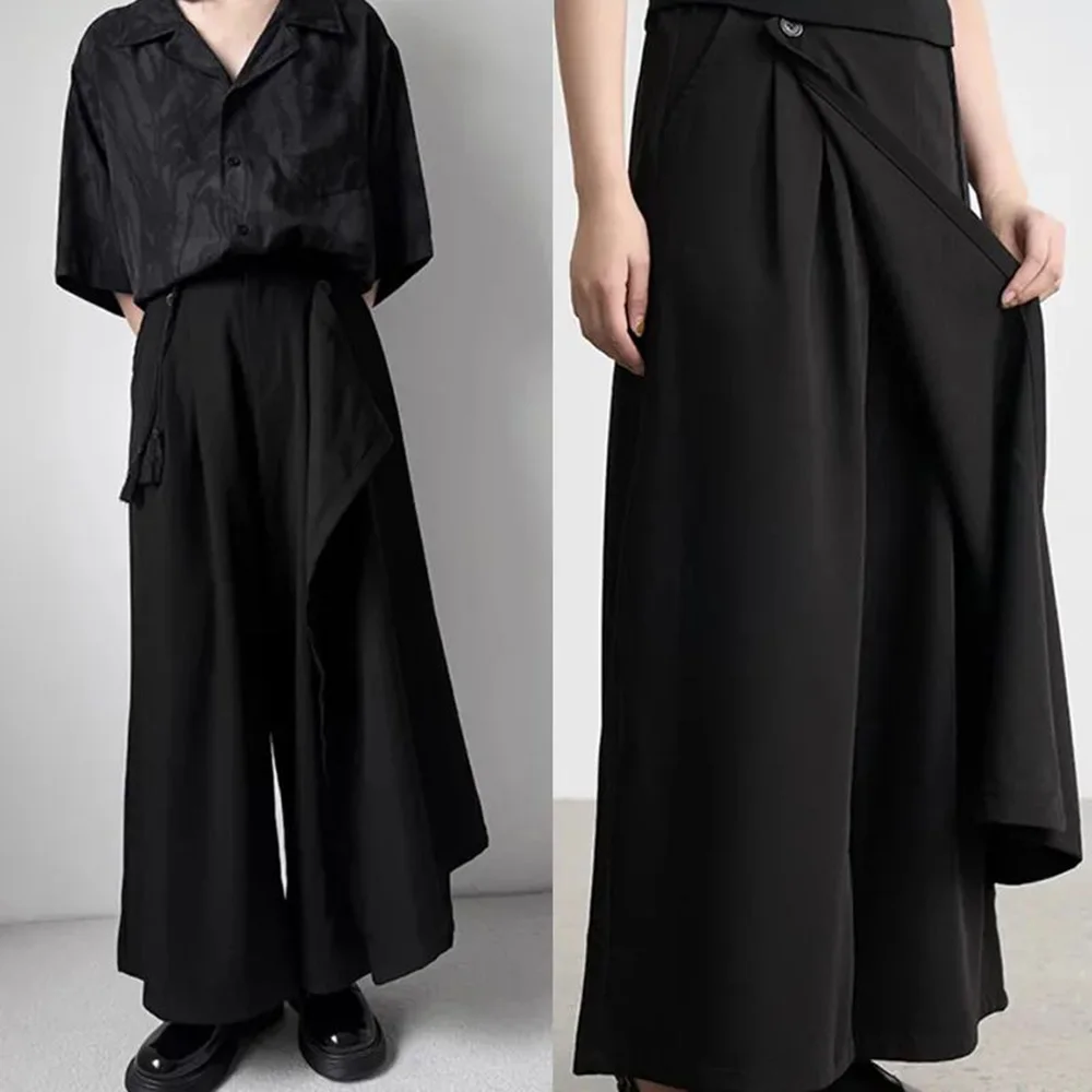 Mens Skirt Pants Double-Layer Splicing Gothic Samurai Pants Japanese Dark Style Casual Hakama Wide-Leg Pants Men'S Clothing 2024 - Image 6