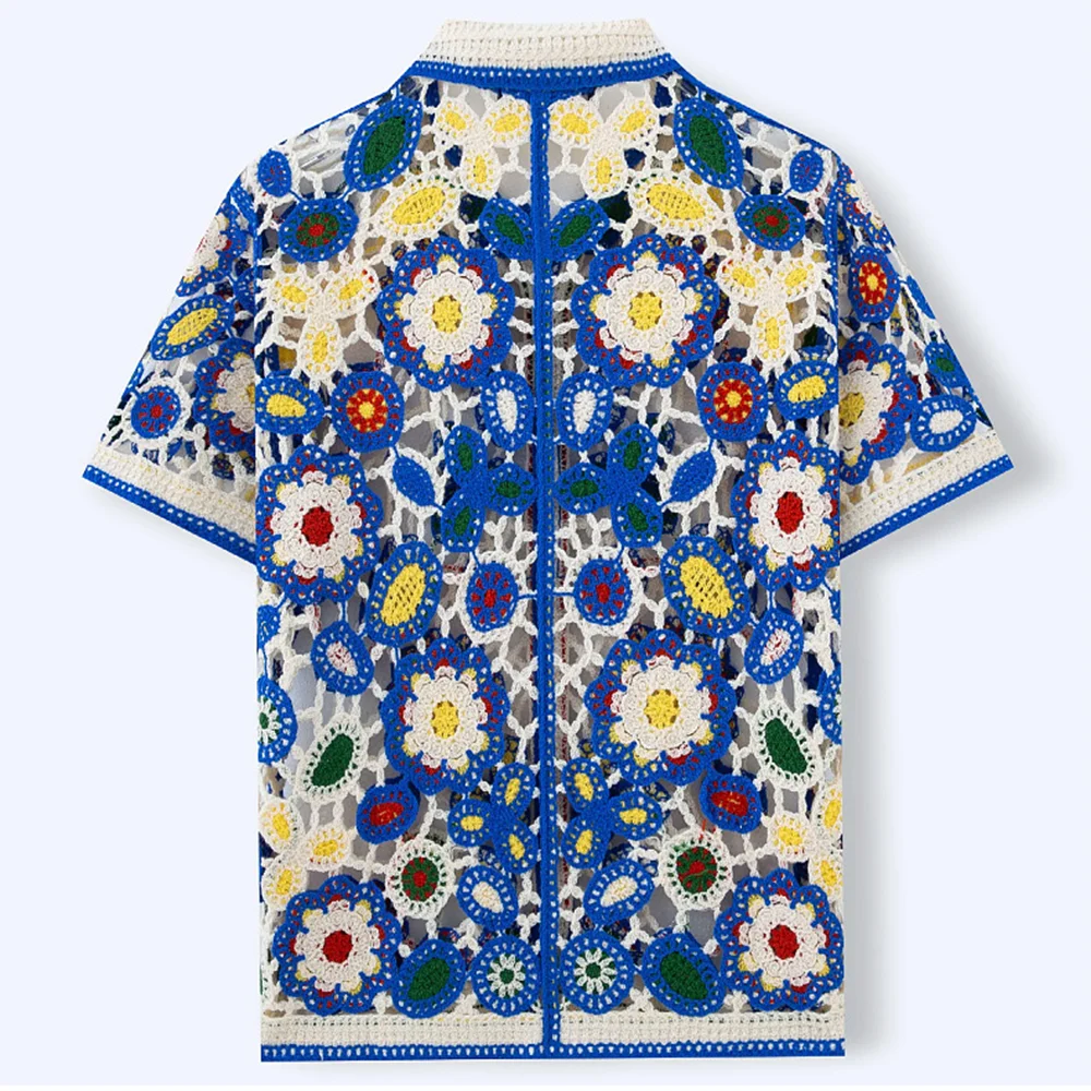 Summer New Men's Color Matching Short-Sleeved Knitted Shirt American Retro Fashion Trend Loose Casual Breathable Men's Tops - Image 5
