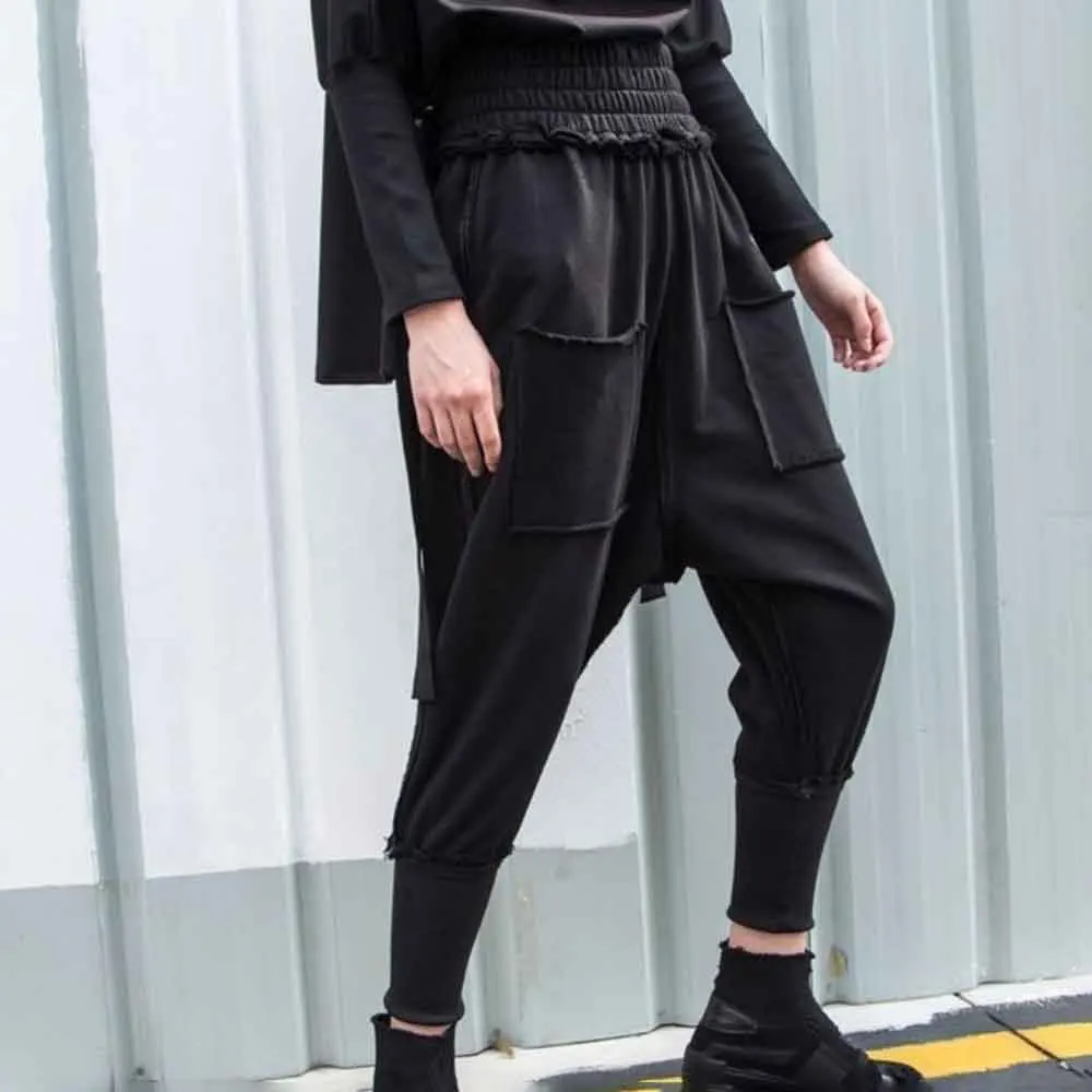 XS-5XL Y2k Dark Frayed Leggings Harem Pants Genderless Autumn Streetwear Hip Hop Gothic Fashion Edgy Bad-Boy Niche Pants Unisex - Image 4