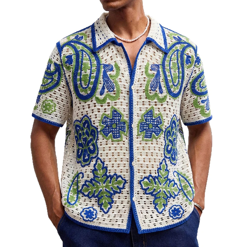 2026 Summer New Men's Knitted Short-Sleeve Shirt American Retro Fashion Trendy Casual Simple Loose Breathable Niche Men's Top - Image 2