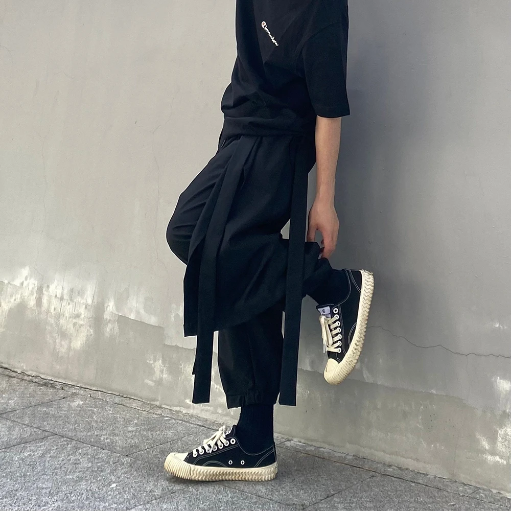 Y2k Spring Skirt Pants Gothic Dark Ribbon Samurai Pants Genderless Streetwear Fashion Draped Designer Niche Hakama Unisex 2026 - Image 7