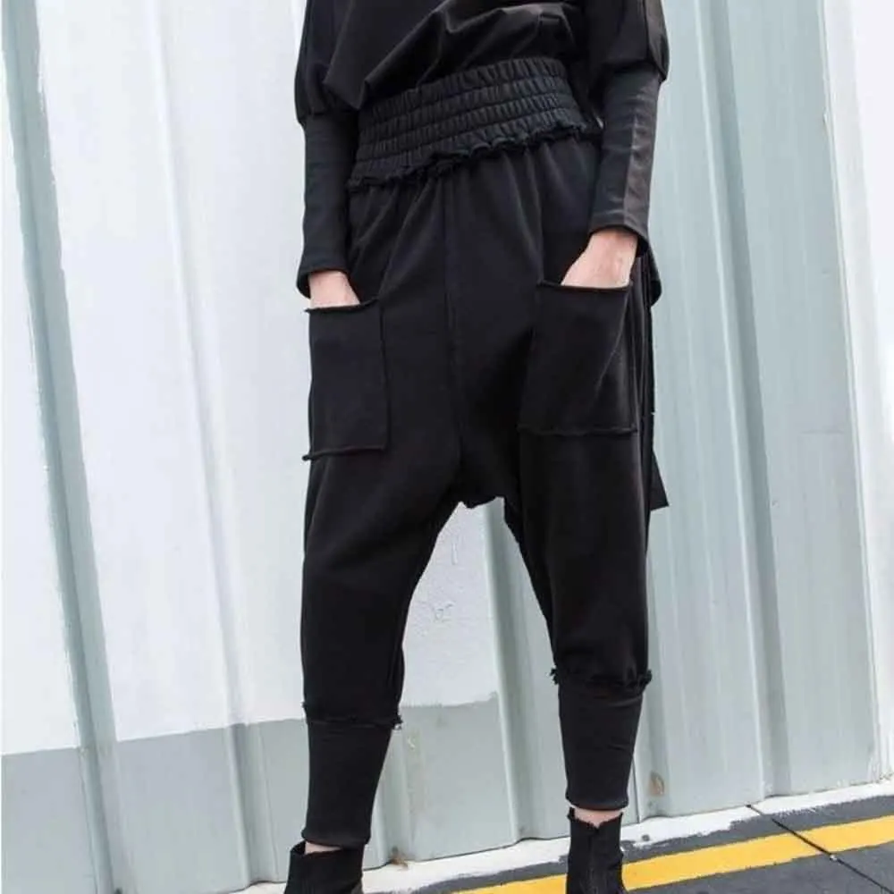 XS-5XL Y2k Dark Frayed Leggings Harem Pants Genderless Autumn Streetwear Hip Hop Gothic Fashion Edgy Bad-Boy Niche Pants Unisex - Image 3