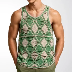 2026 Summer New Men's Color Block Knit Sleeveless Vest Retro Fashion Trendy Street Loose Breathable Niche Casual Men's Top