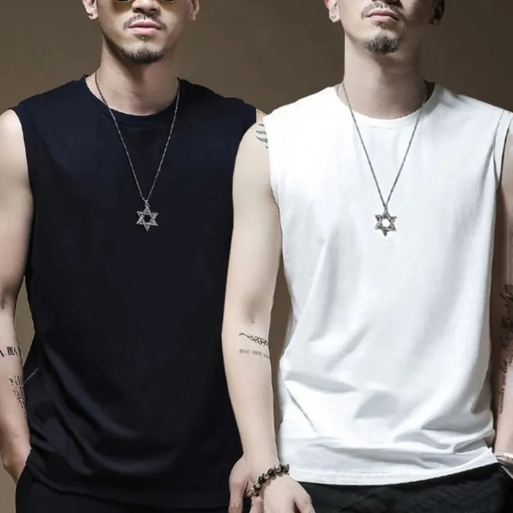 XS-5XL Summer New Men's Solid Color Sleeveless Vest American Retro Fashion Trend High Street Loose Casual Breathable Men's Top - Image 2
