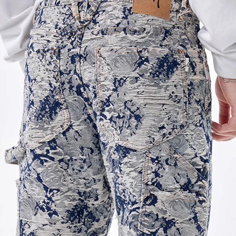 Men Jeans Jacquard Washed Cargo Casual Straight Pants Streetwear Fashion Hip Hop Retro Trend Trousers Male Men'S Clothing 2024 - Image 4