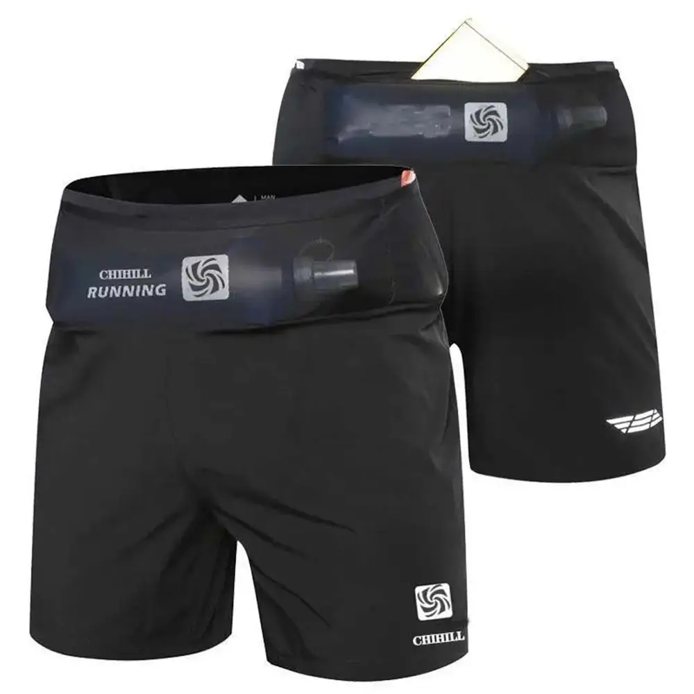 Mens Function Waist Multi Net Pocket Thin Train Shorts Summer Sport Running Quick Dry Breath Shorts(Water Bottle Not Included)