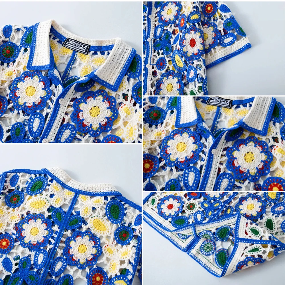 Summer New Men's Color Matching Short-Sleeved Knitted Shirt American Retro Fashion Trend Loose Casual Breathable Men's Tops - Image 6