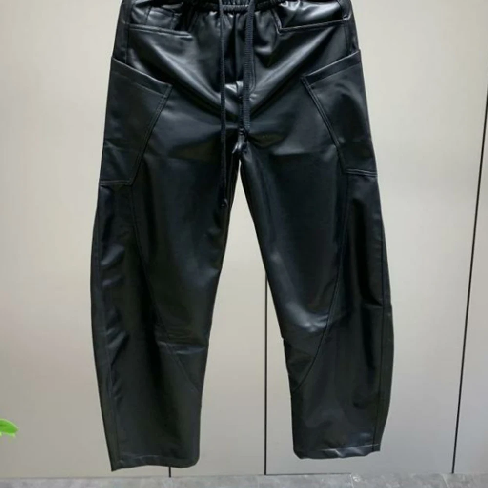 Mens Pu Leather Pants Multi-Pocket Pu Pants Streetwear American Hip-Hop All-Match Solid Color Simple Casual Pants Men'S Clothing - Image 5