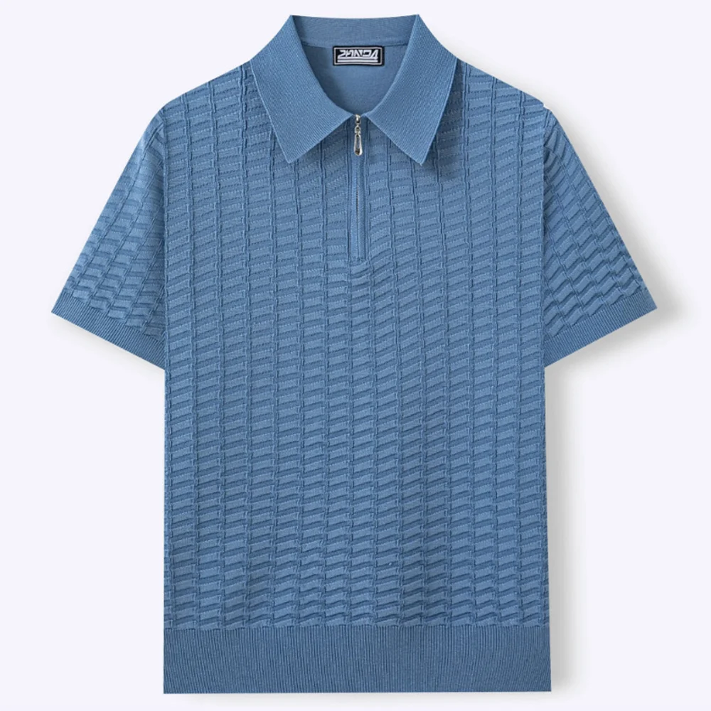 Summer New Men's Solid Color Zipper Short-Sleeve Polo Shirt Retro Fashion Trendy Casual Simple Loose Breathable Men's Top - Image 8