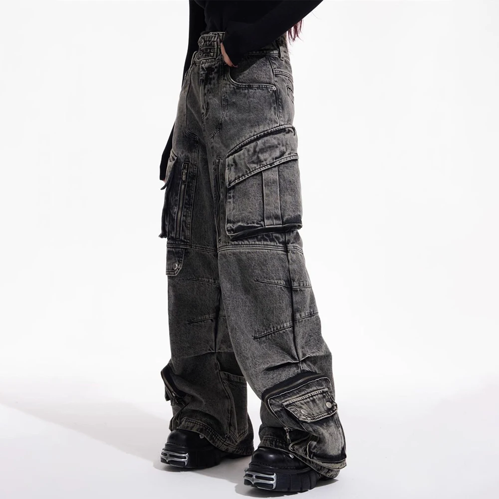 Men Gothic Jeans Y2k Big Pocket Cargo Jeans Streetwear Fashion Japanese Youth Campus Wide Leg Casual Pants Male Men'S Clothing - Image 4