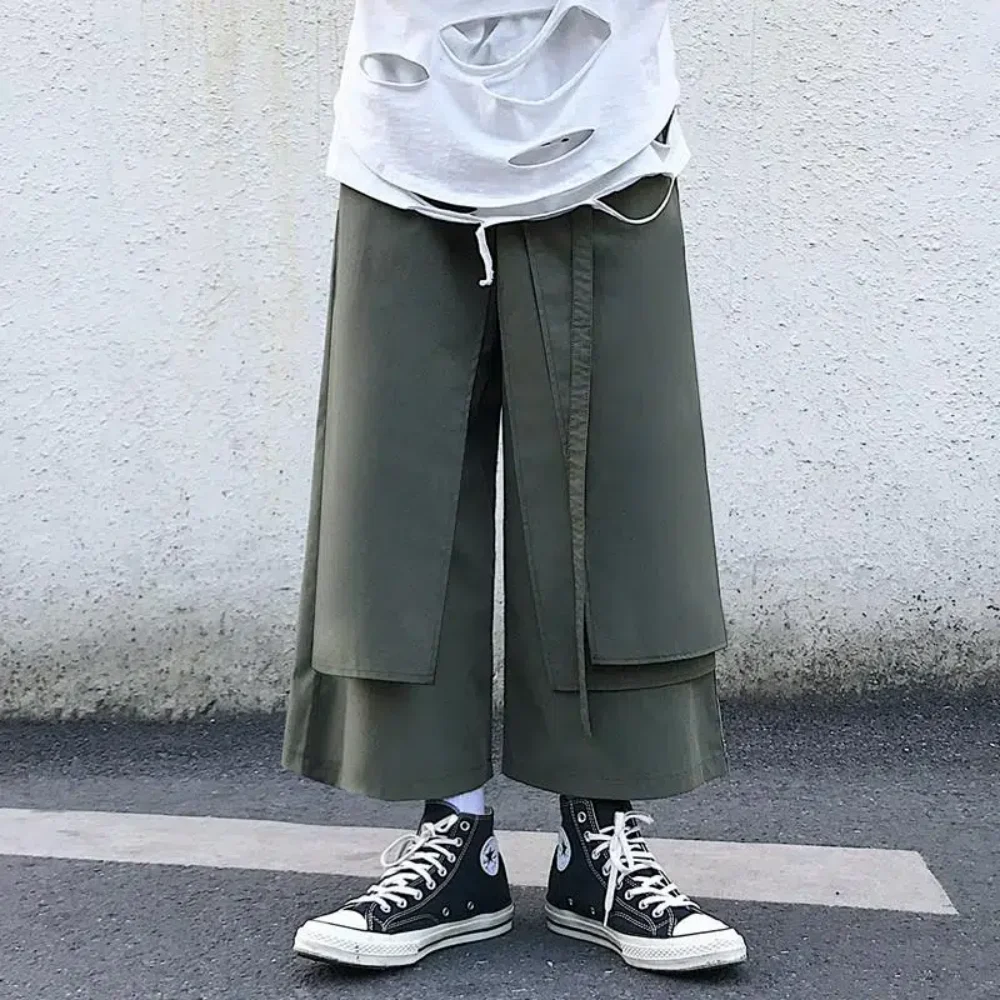 Fake Two-Piece Pants Men Male New Loose Wide-Leg Trousers Casual Straight Streetwear Spring Autumn Hip-Hop Pantalons Capris - Image 8