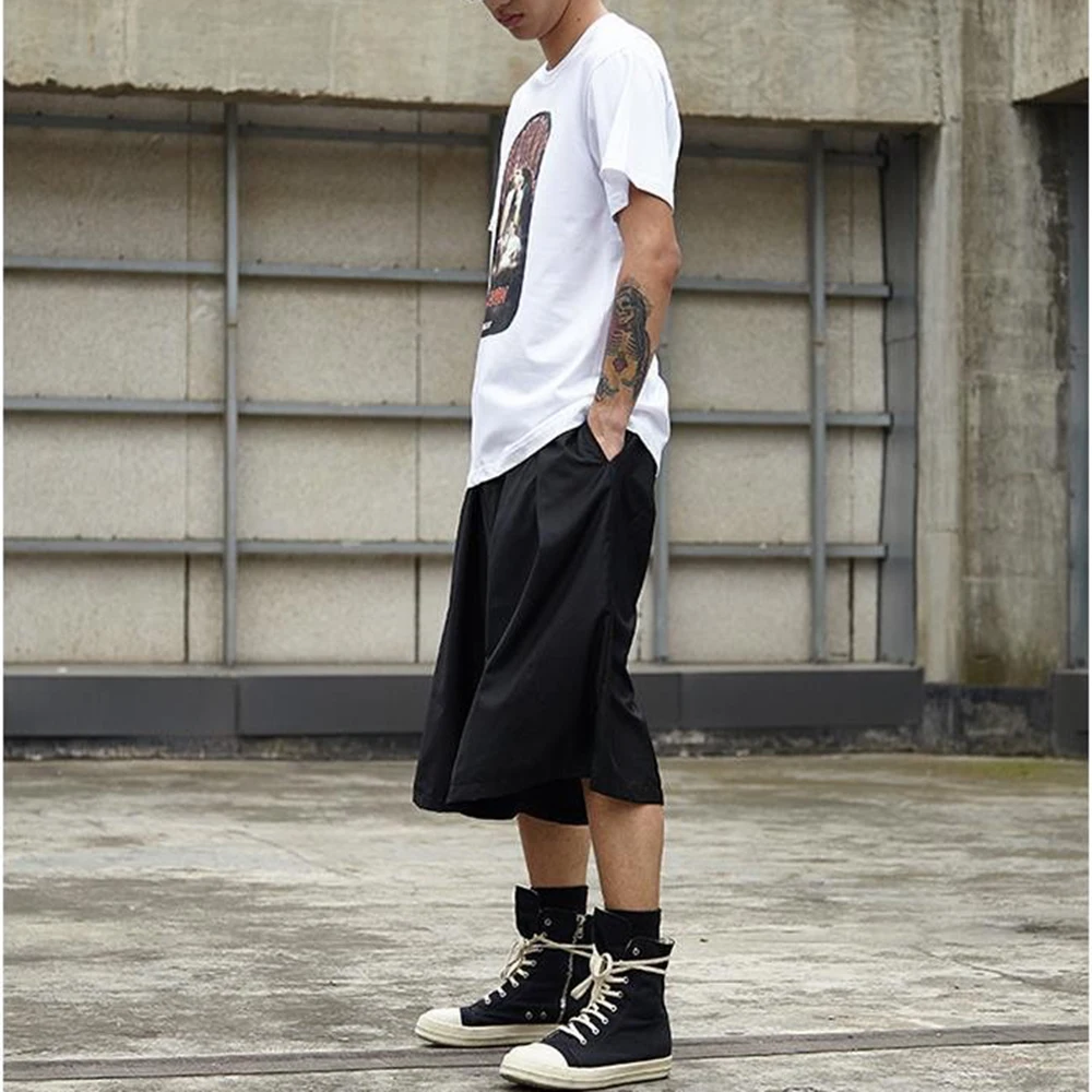 XS-5XL Men's Solid Color Three-Quarter Wide-Leg Pants American Retro Fashion Trend Simple Loose Casual Breathable Men's Bottoms - Image 4
