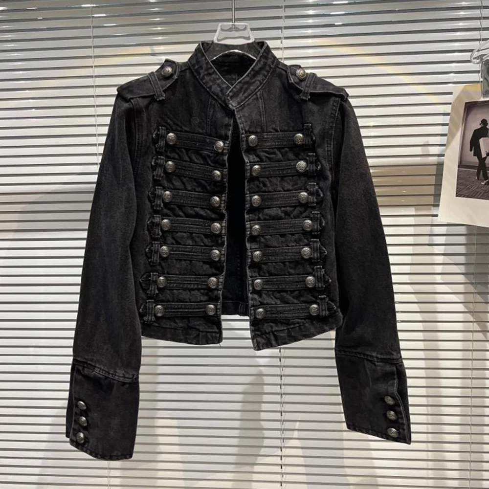 Womens Slim Metal Rib Button Design Denim Top Short Style Fashion Outer Washed Jacket Women'S Clothing 2024 Spring Autumn New - Image 7