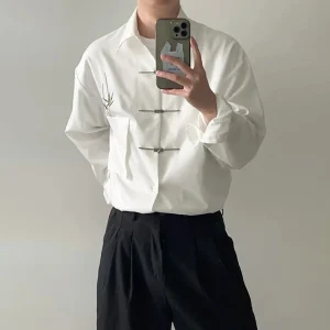 2026 Summer New Men's Embroidered Long-Sleeved Shirt Chinese Retro Fashion Trendy High Street Loose Casual Niche Men's Top