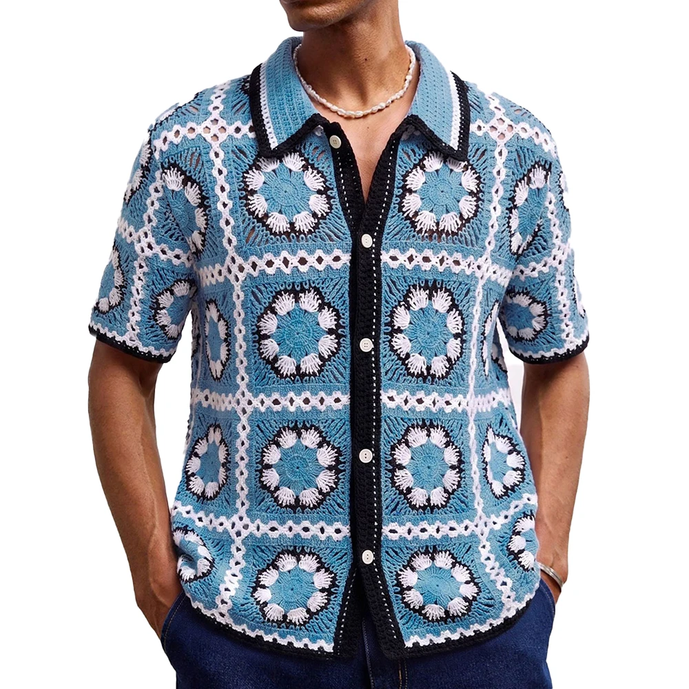 2026 Summer New Men's Knitted Short-Sleeve Shirt Retro Fashion Trendy Street Style Loose Casual Niche Breathable Men's Top - Image 5